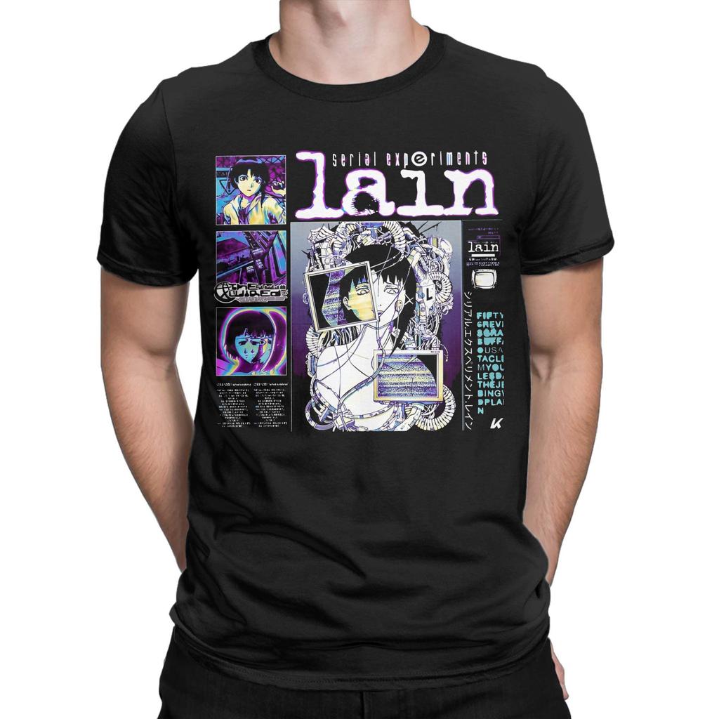 Serial Experiments Lain Anime Merch Men Women T Shirts Pure Cotton Tee Graphic Printed Cartoon Lain Iwakura T-shirt Clothing