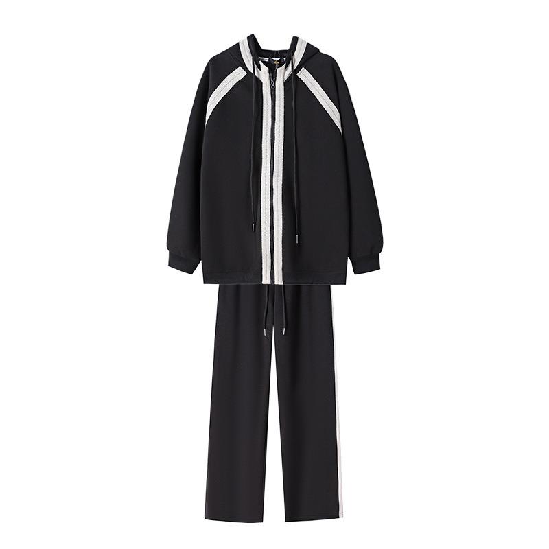 Women's Plus Size Autumn Plus Fleece Thick Cardigan Hoodie Retro Casual Pants Jacket Set