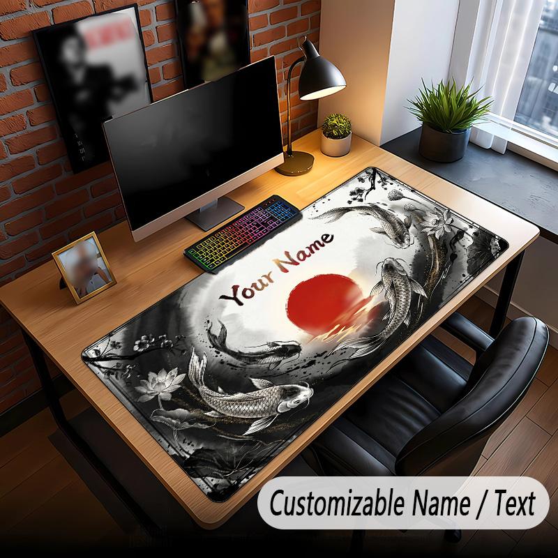 Koi Fish Theme Custom Mouse Pad Personalized With Name Text Customized Desk Mat For Office Home Decor
