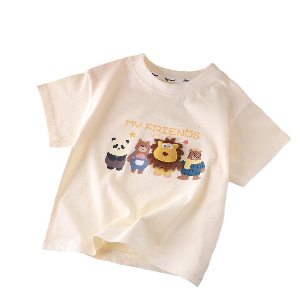 New Cartoon T-shirt Children Short Sleeve Pure Cotton Boys and Girls Summer Single Piece Medium and Large Children Parent-child Clothing