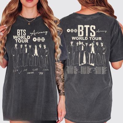 Летняя Модная Трендовая Футболка Мужская Женская Винтажный Топ BTS Arirang Мировой Тур 2026 Рубашка – K-pop ARMY Мерч Хип-хоп Уличный Стиль Оверсайз Футболка