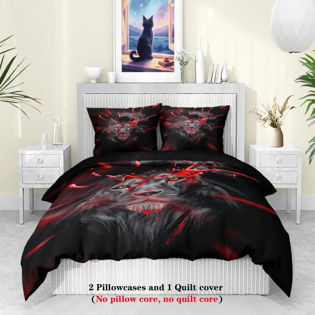Lion Theme Series Duvet Cover Set 3pcs Animals Duvet Cover Set King Size for Teens Adults Wildlife Duvet Cover for Bedroom Hotel