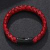 Vintage Men Red Genuine Leather Bracelet Braided Wristband Black Clasp Bangles Jewelry Man Fathers Gift