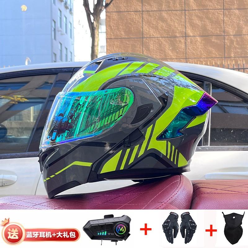 Full Face Motorcycle Helmet With Dual Visor Winter Warm Lining Bluetooth Slot Scooter Riders Men Women All Season