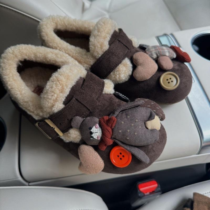 Шарф медведь все включено бархатный женский зимний новый однопедальный пушистый обувь на платформе ретро одинарная обувь