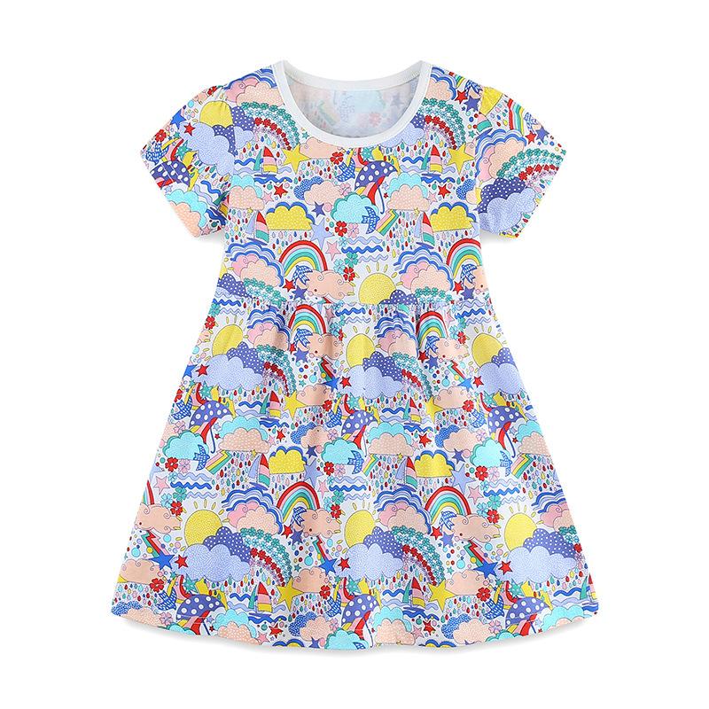 2024 детская одежда, платье для девочек, летнее модное платье принцессы с мультяшным принтом для девочек и малышей, вязаные хлопковые детские платья