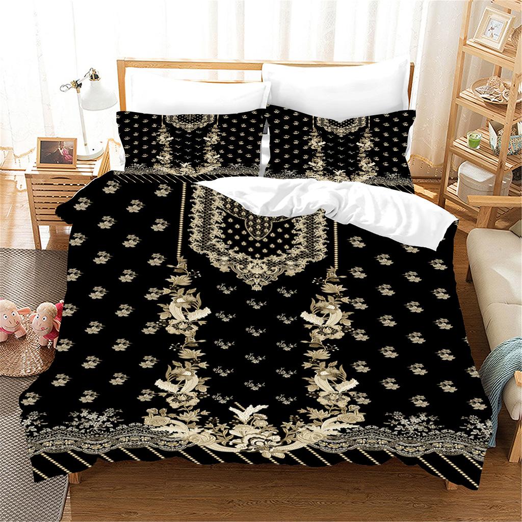 Ethiopian Eritrean Black Boho Paisley Polyester 3pcs Bedding Sets Single Double Bed Duvet Cover Set And 2pcs Pillow Cover