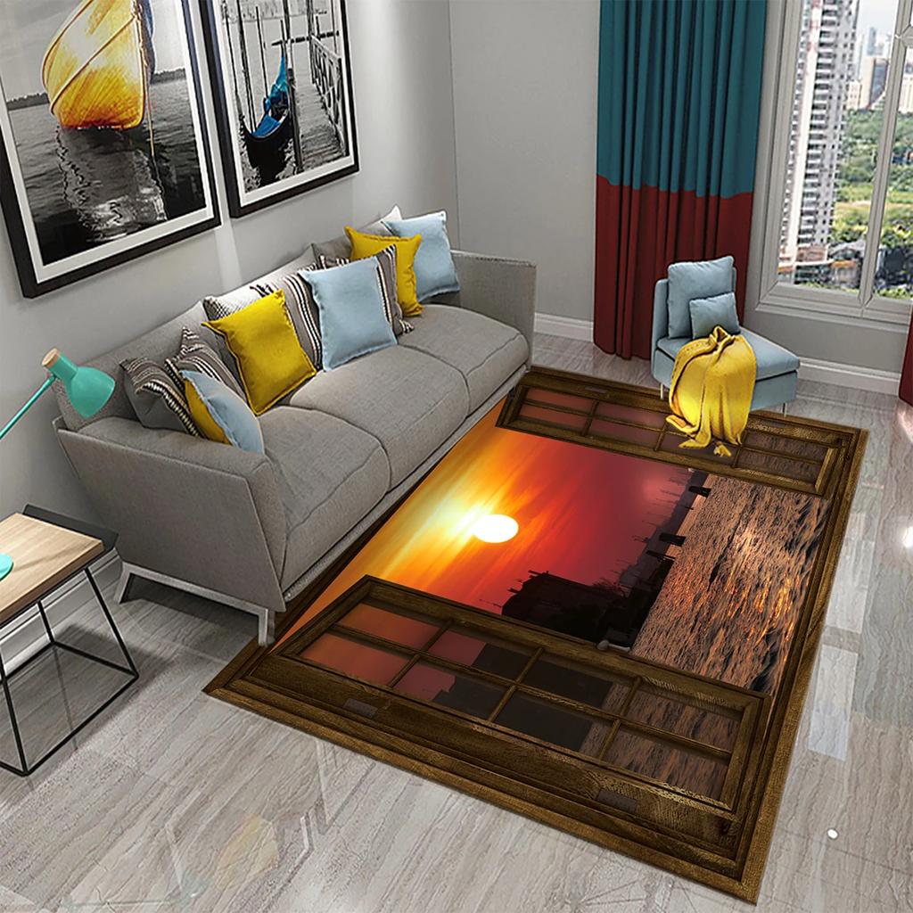 3D Современный ковер с пейзажем за окном Красивый вид за окном Коврики Кухня Ванная Нескользящий коврик Ковры для декора гостиной и спальни