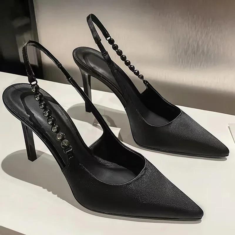 Fashion Ladies Shoes On Sale 2024 New Slingbacks Women's Pumps Sexy Pointed High Heels Silver Leather Party Pumps Elegant Dress Shoes