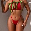 Сексуальный купальник с красным бантом, раздельный, с разрезом, с открытой спиной, комплект купальника, бикини