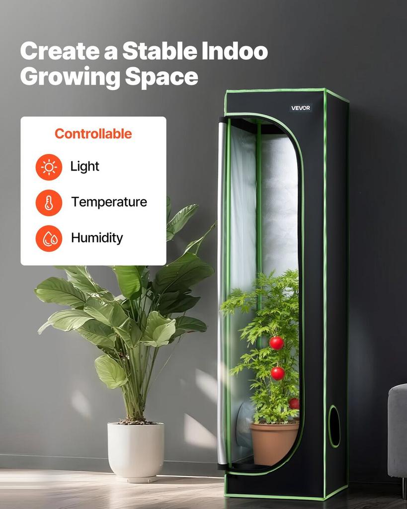 Indoor Grow Tent, 40 x 40 x 160 cm, 600D High Reflective Mylar, Indoor Plant Tent with Observation Window, Floor Tray & Zipper, Heavy Duty Growing