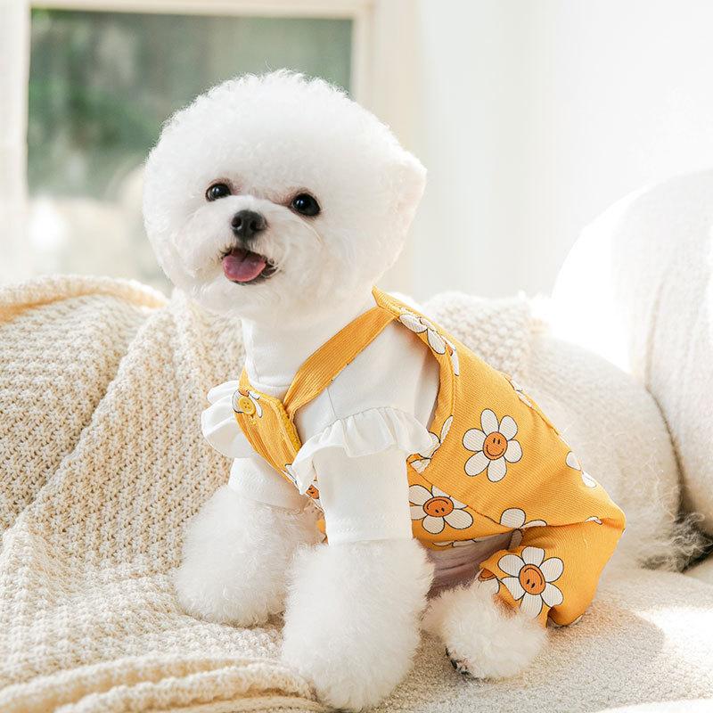 New Sunflower Overalls Autumn and Winter Puppy Clothes Kitten Four-legged Clothes In The Small Dog Pet Clothing