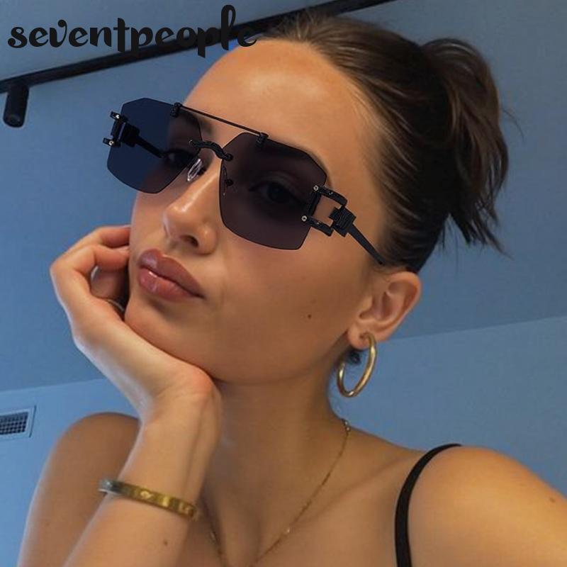 Punk Rimless Polygon Sunglasses Women  Luxury Brand Vintage Frameless Square Sunglass Trendy Double Beam Shades For Ladies
