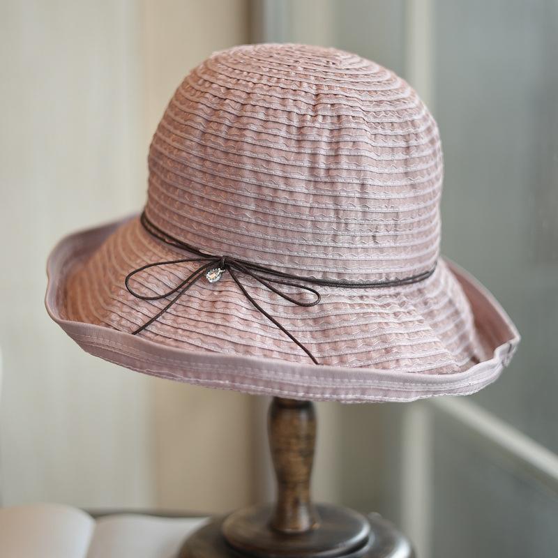 String bow sweet bucket hat beach eaves travel sun protection versatile light cloth hat summer