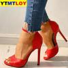 Fashion Summer Super High Heel Women Sandals Party Shoes Floral Ankle Strap Open Toe Stilettos Sandalias