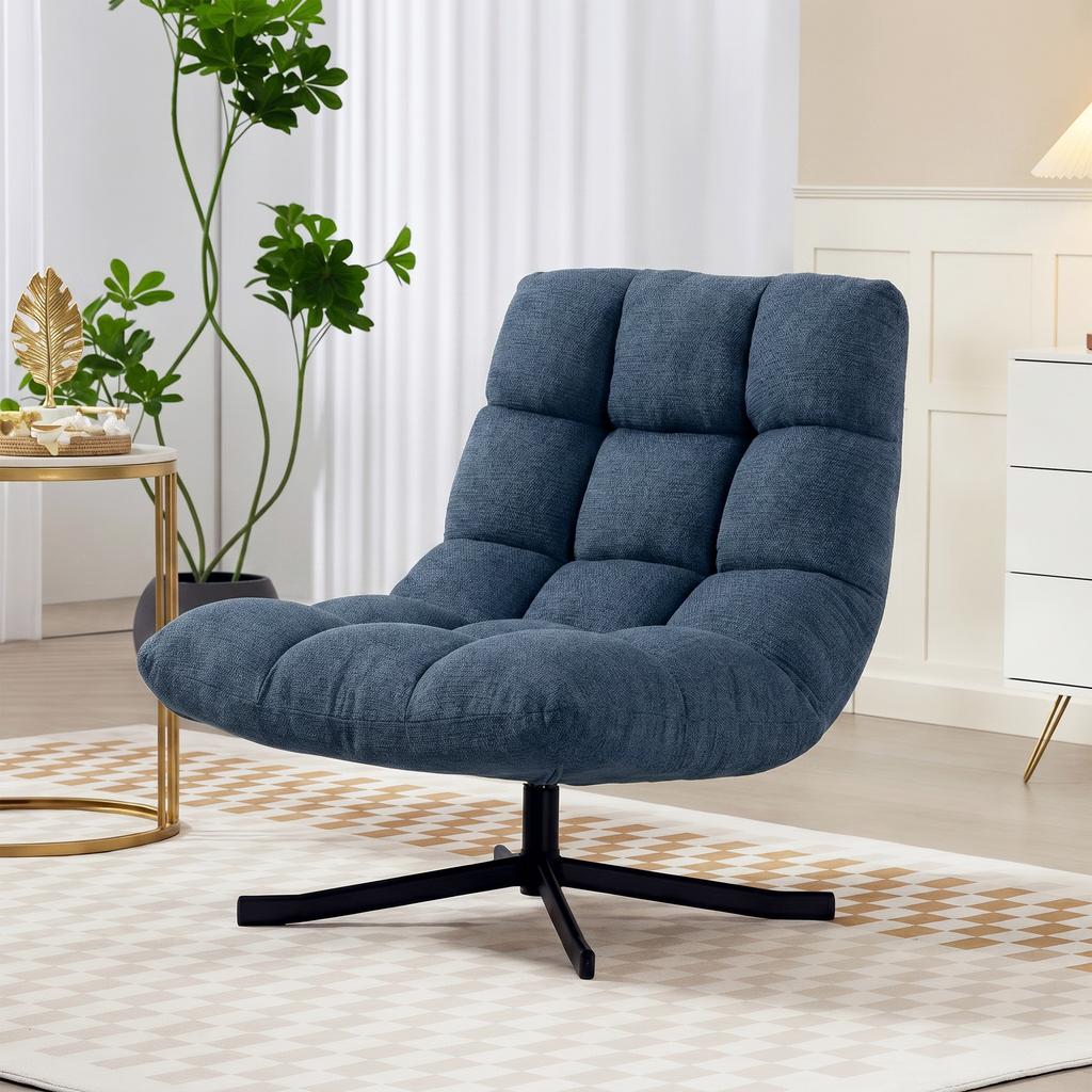 Swivel Accent Chair, Modern Lounge Chair without Armrests with Steel Legs, Dark Blue