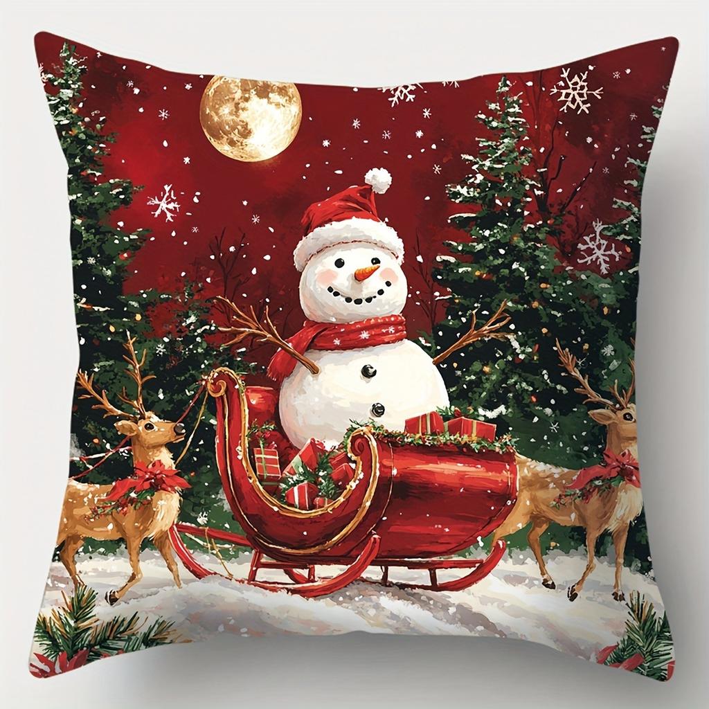 Christmas and New Year Decoration Pillowcase Santa Claus Snowman Pillow Cover Living Room Sofa Cushion Cover Home Decoration