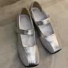 Spot Second Hair! Leather Velcro Retro Silver Ballet Single Shoes Women's New Versatile Niche Mary Jane Shoes Spring