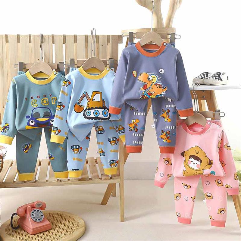 Мультяшный детский комплект нижнего белья из 100% хлопка для мальчиков и девочек, термопижама, мягкий топ с длинным рукавом и брюки, уютная домашняя одежда и одежда для сна