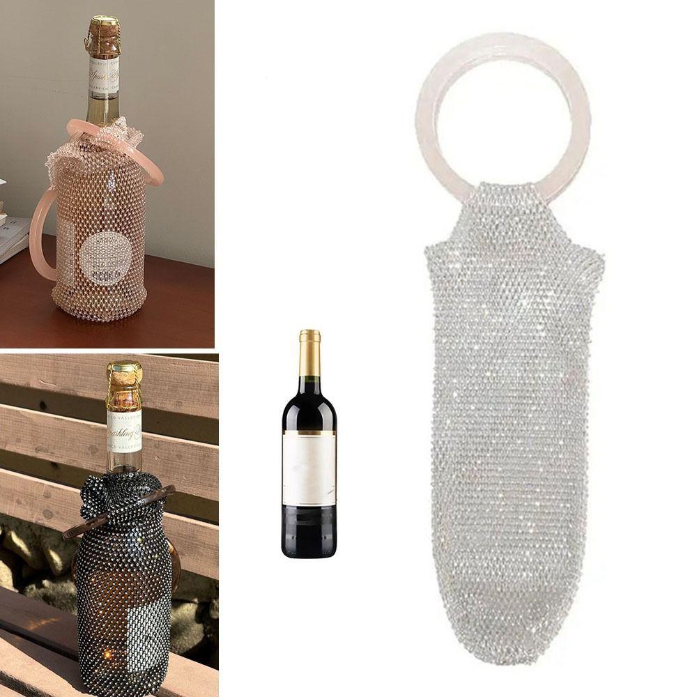 Light Luxury Shiny Wine Bag Rhinestone Mesh Insulated Cup Bag Portable Champagne Pouch Wedding