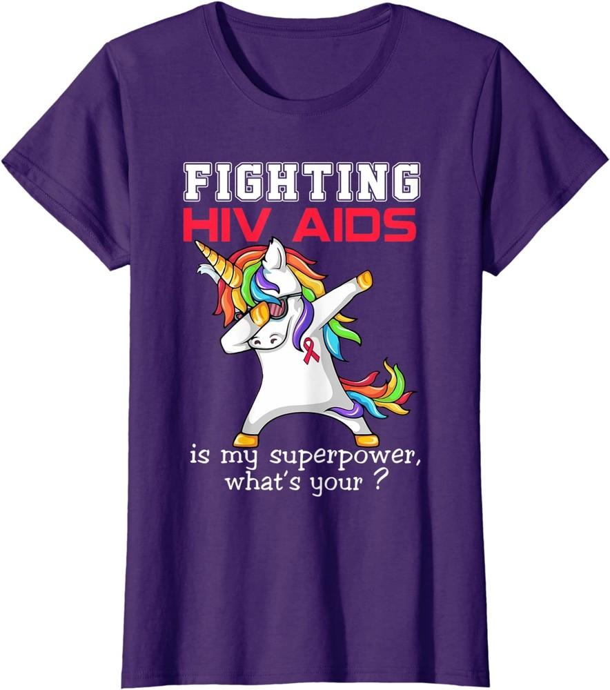 Unicorn Fighting HIV AIDS Awareness Health Gift Ladies' Crewneck T-Shirt Unisex T-Shirt