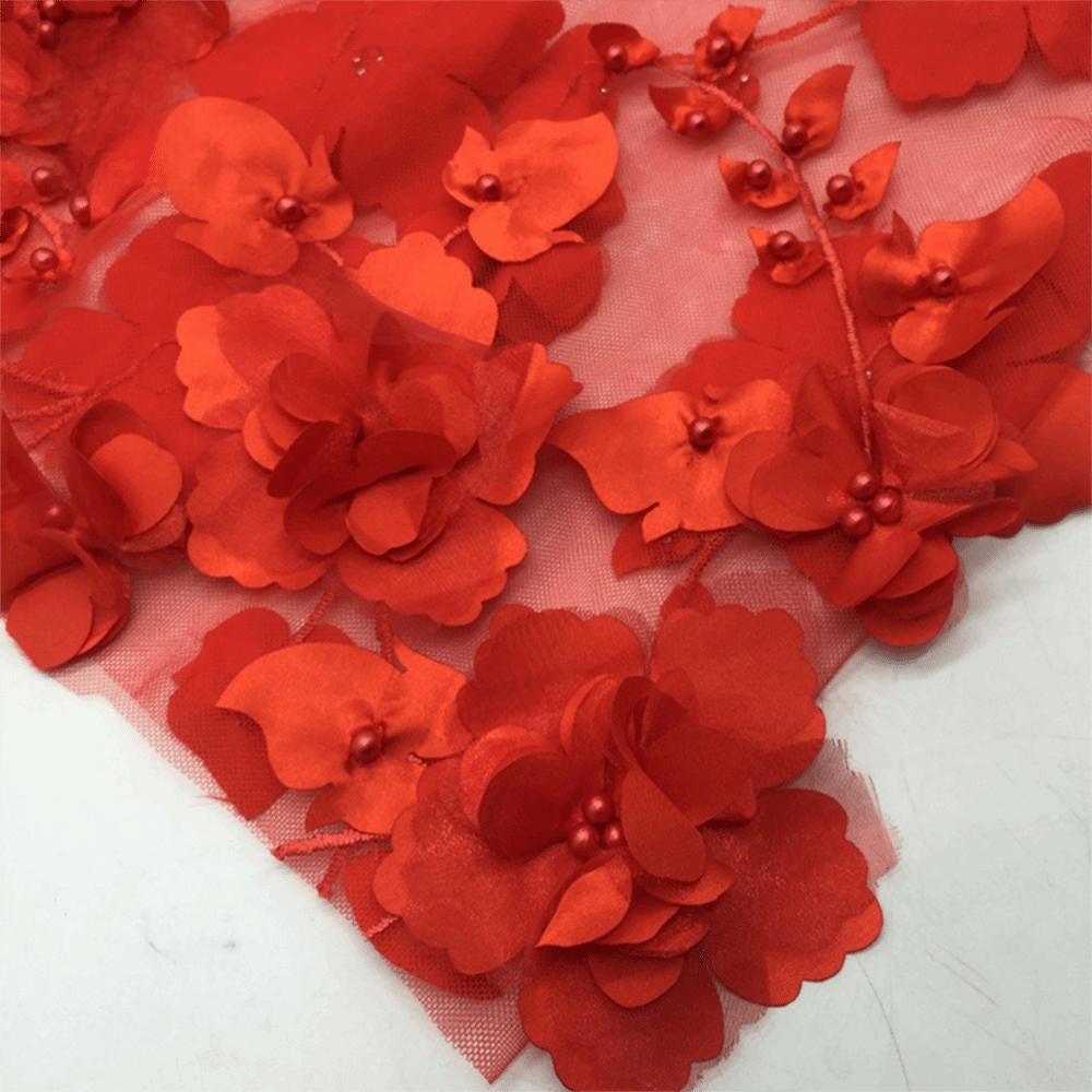 140cm*1 Yard 3D Flower Lace Fabric with Beads High Quality Embroidery Lace Fabric Handmade Clothing Sewing Fabric