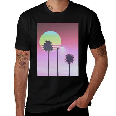 Sunset Palm Trees Tshirt Basic Regular Fit Casual Tshirt