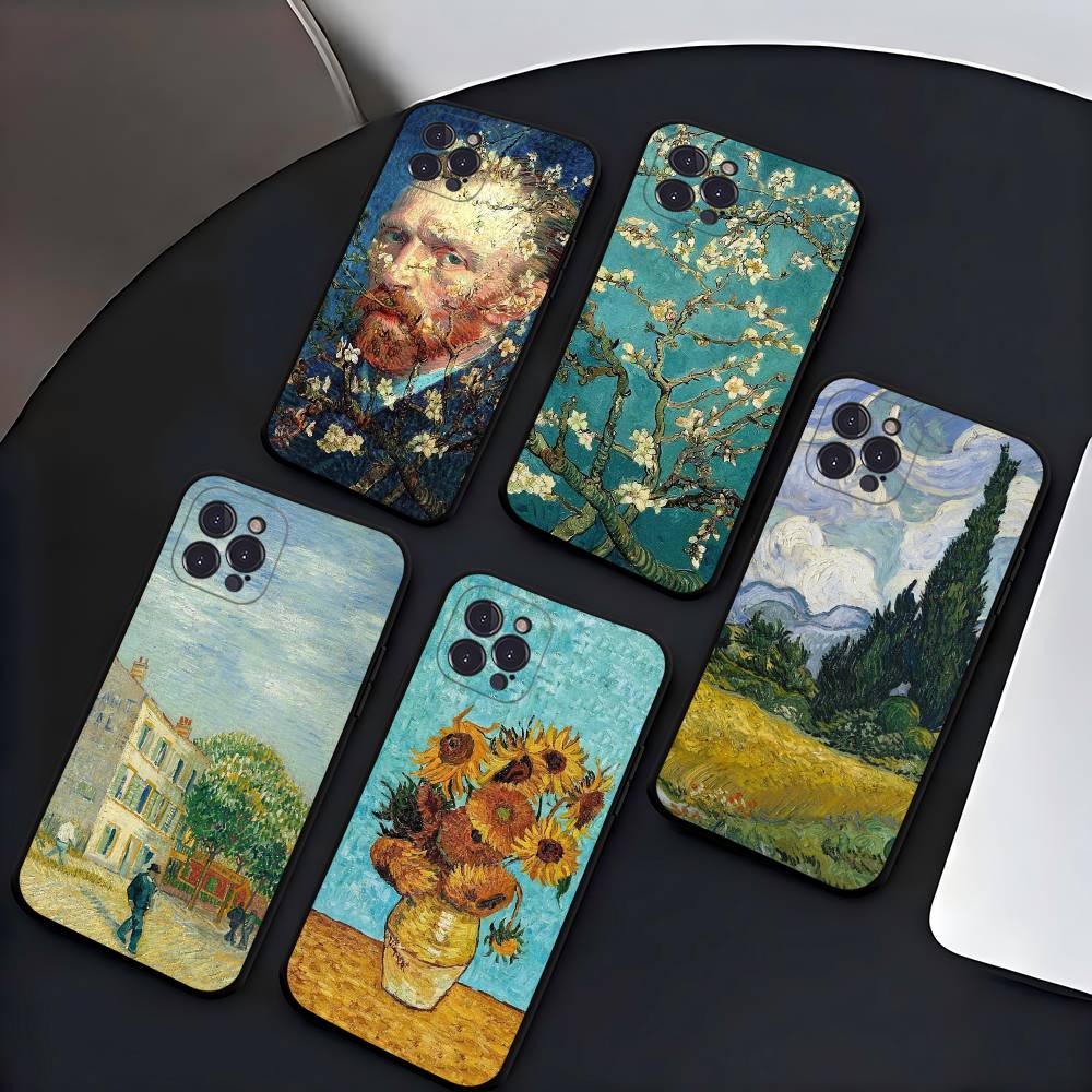 Ретро Ван Гог Масляная краска Черный ТПУ Чехол для телефона Модный Для iphone17 Air 16 15 14 13 12 Pro 11 Pro Max Plus Защитный чехол