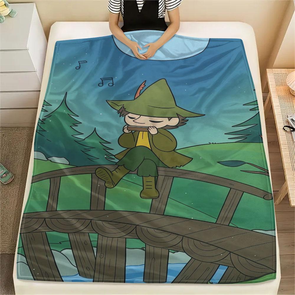 Snufkin Printed Flannel Blanket, soft throw for bedroom sofa, washable, fan merchandise, great gift.