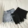 Women's High-Waist Notch Denim Shorts - Summer Casual, Raw Edge, Wide Leg, Slim Fit Trend