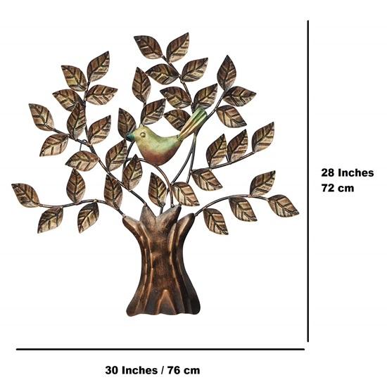 76 Cm Bird Sitting On Tree Wrought Iron Metal Hand Made Colourful Design Wall Hanging