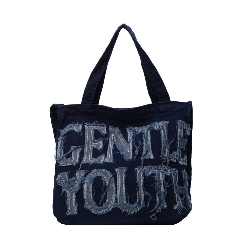 Джинсовая сумка-тоут, женская сумка через плечо с буквенным принтом, большая вместительная портативная сумка через плечо