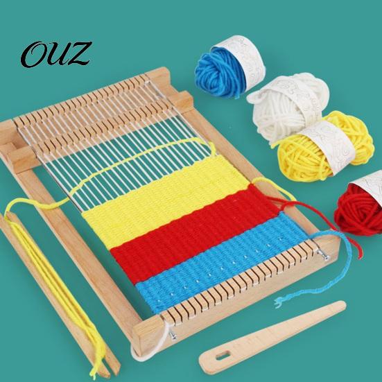 Kids Weaving Loom Kit Wooden for Kids, Small Knitting with 2 Shuttles, 4 Adult Rolls of Yarn, DIY Tapestry Weave Frame and Beginners