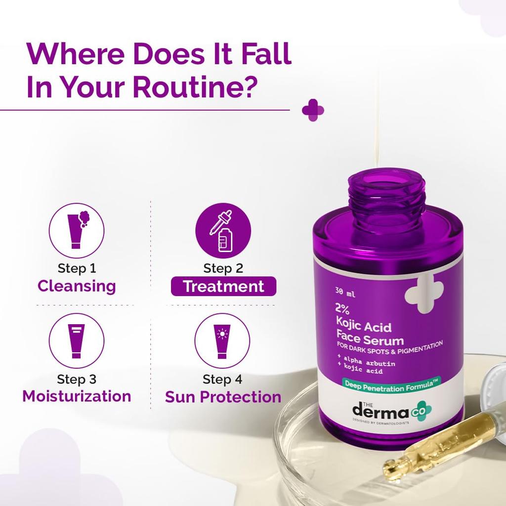 The Derma Co. 2% Kojic Acid Face Serum 30 ml Pack of 1 | Brightens, Fades Dark Spots & Evens Skin Tone