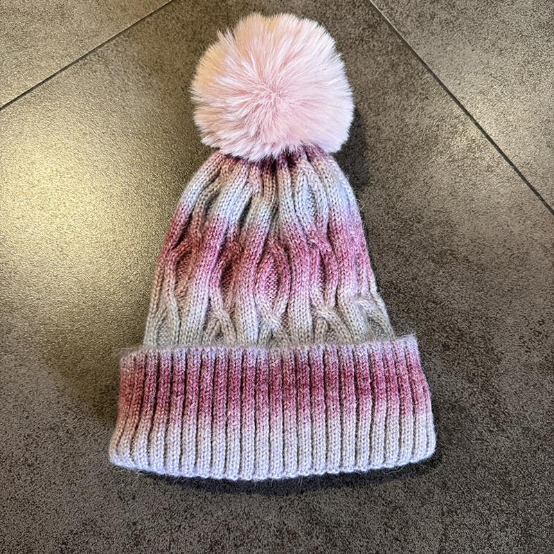 Вязаная шапка градиентного цвета для мужчин и женщин с украшениями, теплый аксессуар для холодного сезона