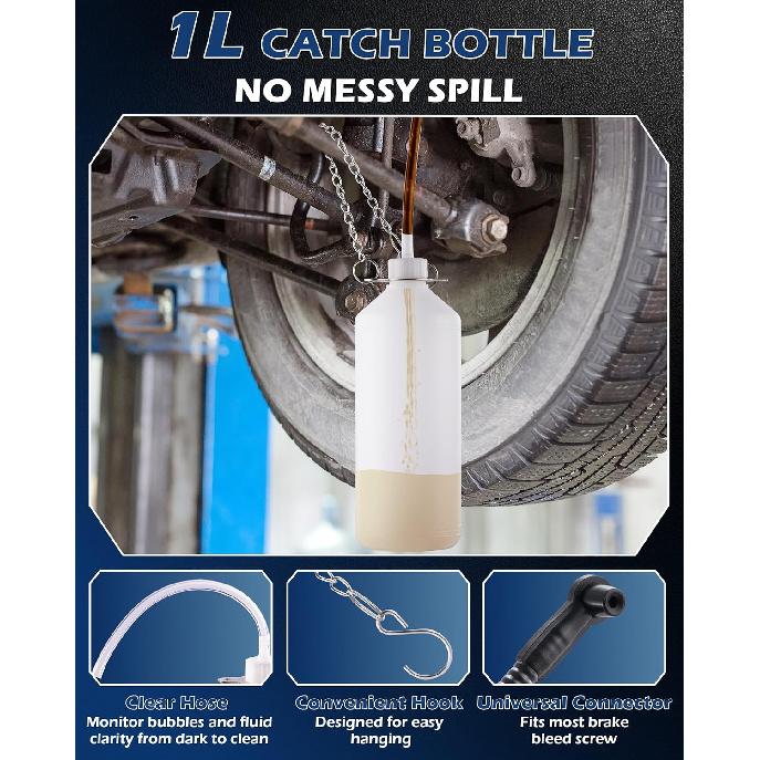 Набор для прокачки тормозов 3 л с бутылкой для сбора 1 л, Инструмент для прокачки тормозов под давлением, Ручной насос для прокачки тормозов для полной замены тормозной жидкости и жидкости сцепления, Улучшенный