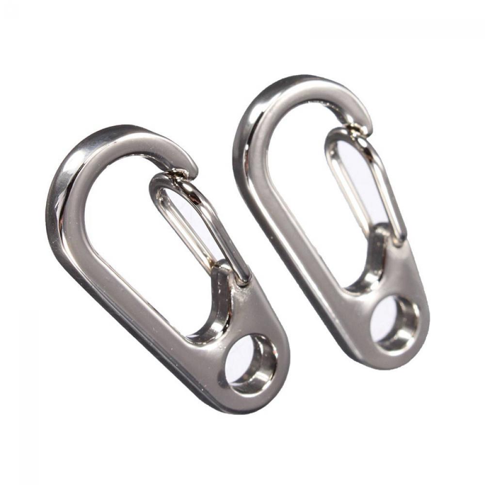 Pair Outdoor Keychain Clip Stainless Steel Carabiner Keyring Spring Buckle Split Ring