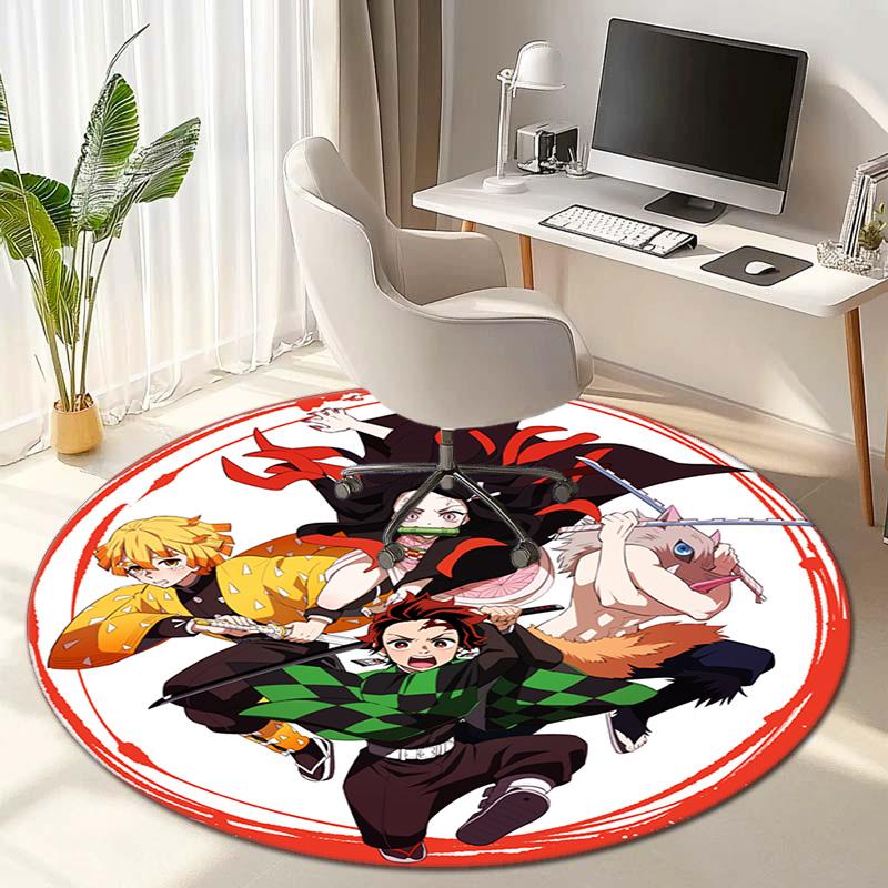 Classic Japanese-style cartoon Demon Slayer round rug, home soft decorative anti-slip yoga mat and chair mat, outdoor floor mat carpet K1