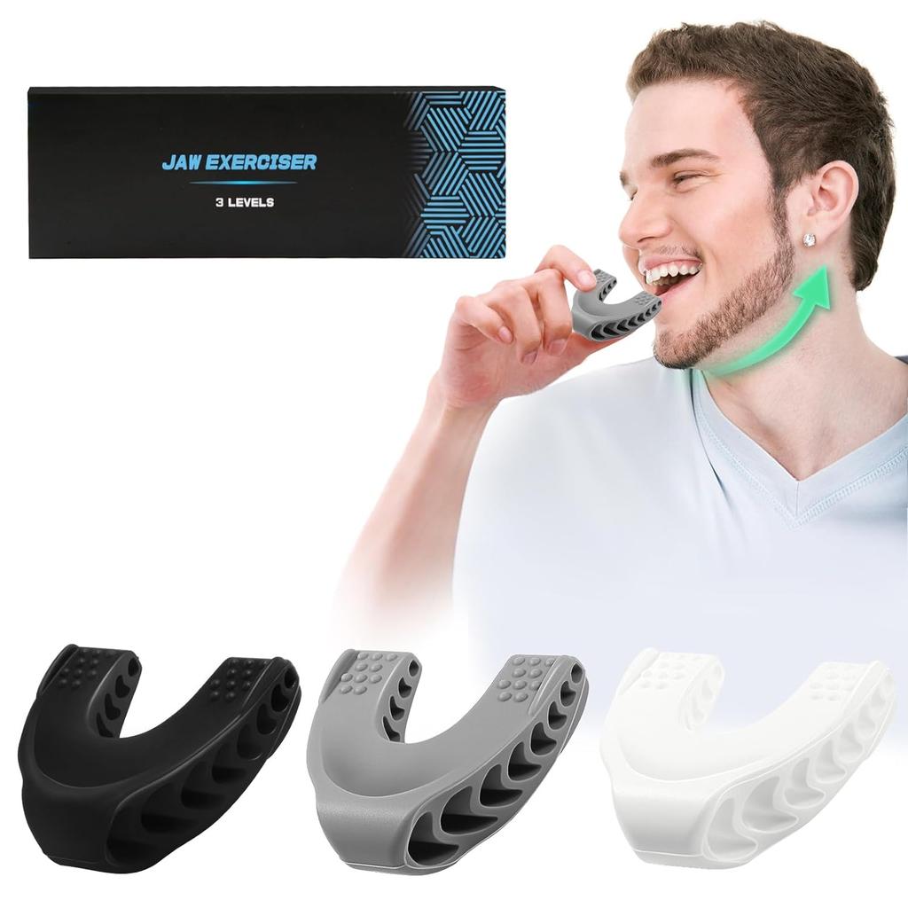 Тренажер для линии челюсти для мужчин и женщин – Тренажер для челюсти – 3 уровня сопротивления Силиконовый тренажер для лица – Мощный тренажер для челюсти для начинающих