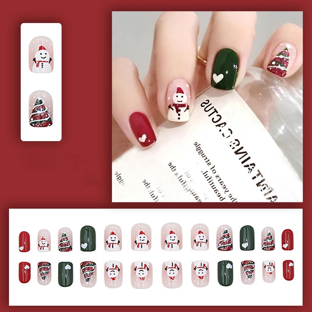 Christmas Fake Nails Short Press On Nails Square Red Full Cover Glue On Nails Christmas Nails With Cute Designs Extra Short With 2ml Glue