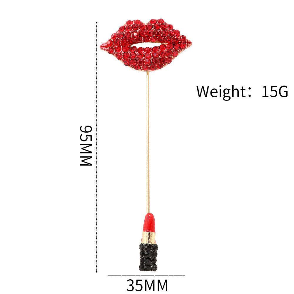 Rhinestone Charms Fashion Accessories Banquet Jewelry Red Lip Lipstick Brooch Badge Scarf Pin