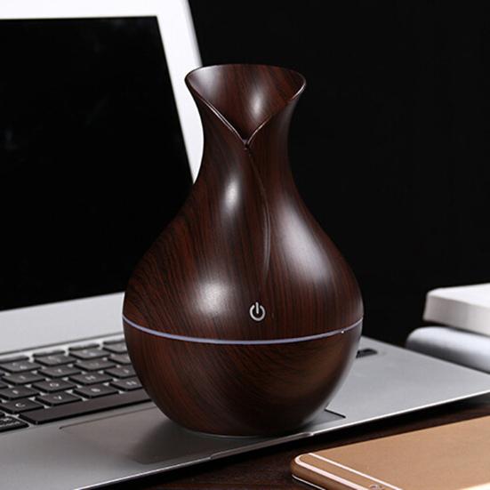 Мини-увлажнитель воздуха в форме вазы с текстурой дерева, тихий, с холодным паром, USB, настольный диффузор для автомобиля, офиса, комнаты, спальни