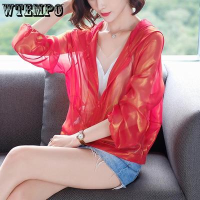 Солнцезащитная одежда с капюшоном для женщин, короткая тонкая куртка, летняя свободная рубашка с длинными рукавами и кондиционером, шифоновая верхняя шаль