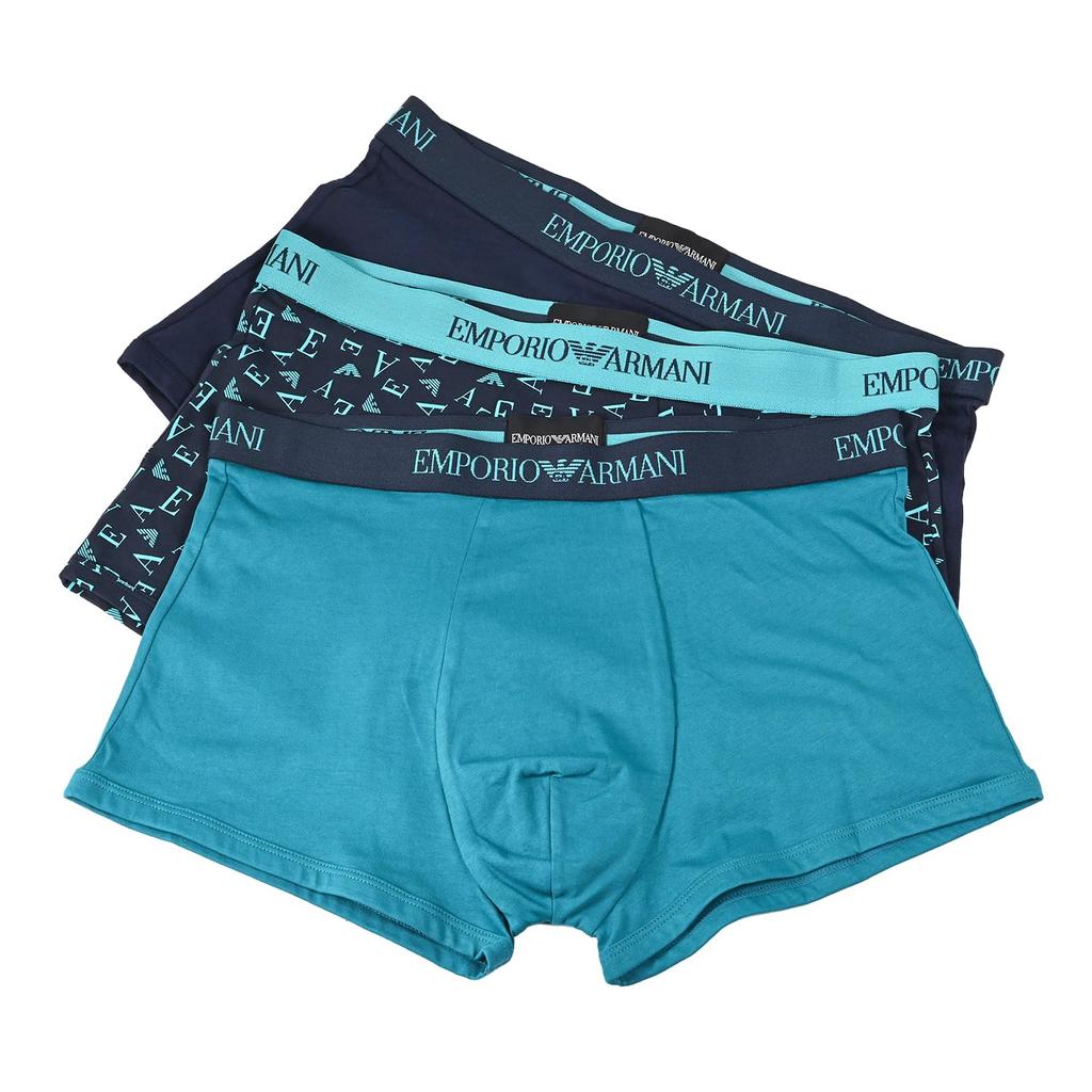 Emporio Armani XL Boxer Solid Color with Logo Set of EM000260 AF10800 Made In Men's Briefs, Print, 3, Blue, MB148, Italy.