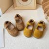 Детская обувь для ходьбы Нескользящая Однотонная Обувь-лодочки для девочек Круглый носок Застежка-липучка 2025 Новая Детская Кожаная Обувь Мокасины Внутренняя мягкая подошва