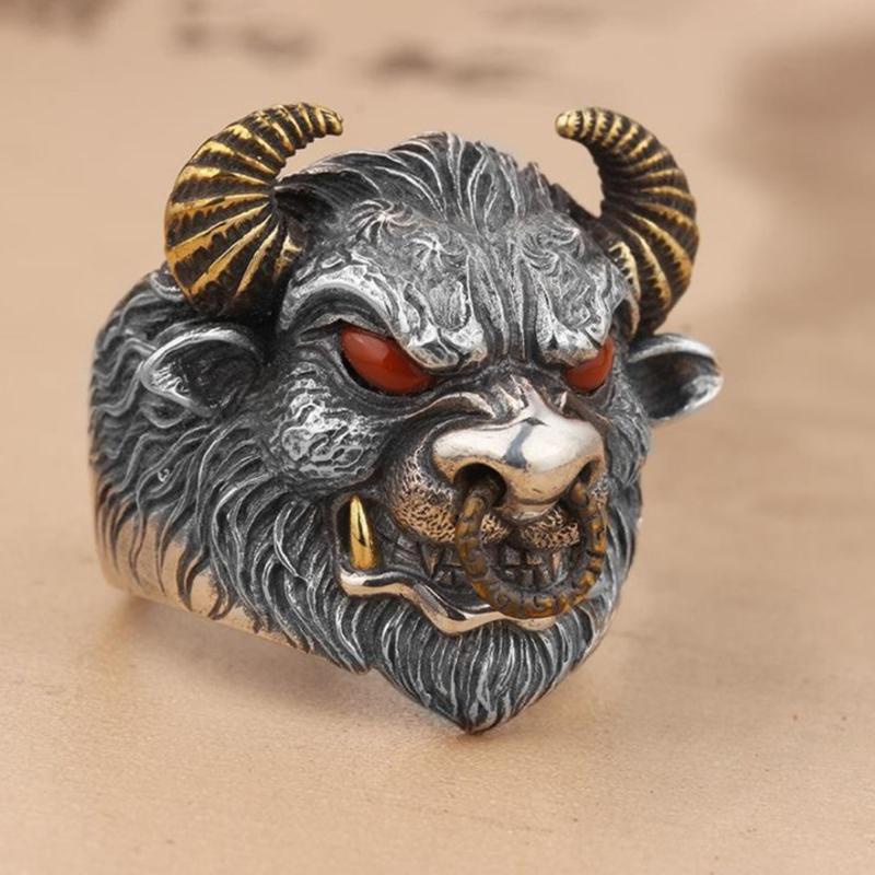 Классическое мужское кольцо с головой быка, властное, трендовое магическое кольцо