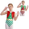 Kids Girls Christmas Costume Cosplay Dance Leotard Sleeveless Jumpsuit Sequins Stripes Gymnastic Unitard Bodysuit Santa Dress Up