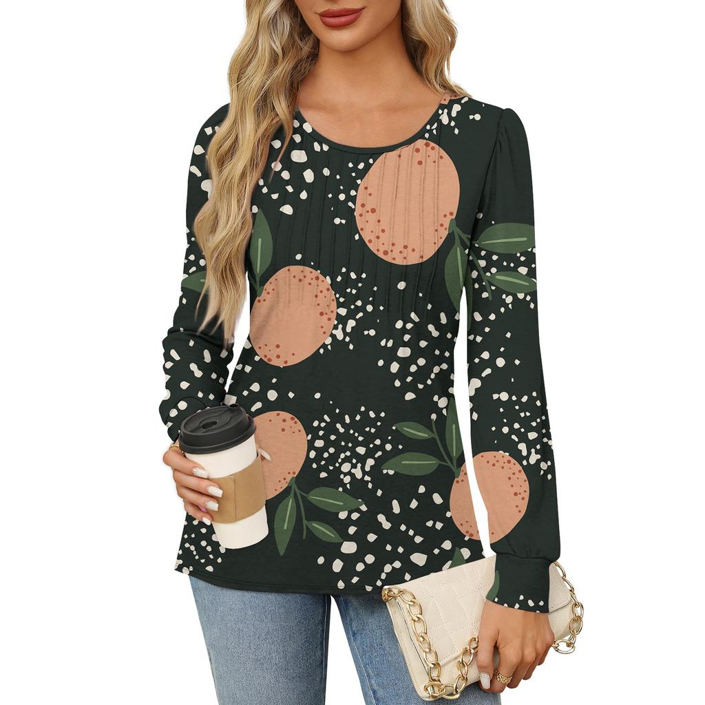 Рубашки с длинным рукавом для женщин, футболки с милым принтом и графикой, блузки, нарядные повседневные блузки, плиссированные топы-туники с овальным вырезом