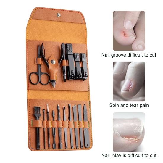 1 комплект Профессиональный набор для ухода за ногтями 16 в 1 Набор кусачек для ногтей из нержавеющей стали с чехлом из искусственной кожи Инструмент для ухода за ногтями для домашнего маникюра