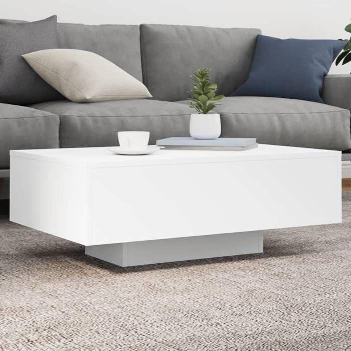 VidaXL Table Basse avec Lumières LED, Table d'Appoint, Bout de Canapé, Meuble de Salon Salle de Séjour, Moderne, Blanc Bois 836609